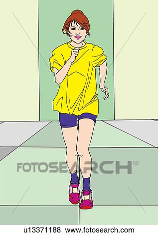 Stock Illustration - Painting of a young adult woman doing aerobics, Illustration. Fotosearch