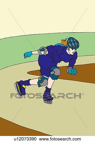 Painting of a young adult woman in-line skating, Illustration View Large Illustration Clipart - Painting of a young adult woman in-line skating, Illustration. Fotosearch