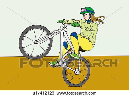 Painting of a young adult woman riding Mountain bike, Illustration View Large Illustration Drawing - Painting of a young adult woman riding Mountain bike, Illustration. Fotosearch