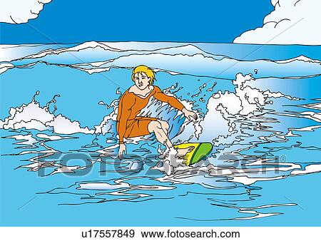 Painting of a young adult woman surfing, Illustration View Large Illustration Stock Illustration - Painting of a young adult woman surfing, Illustration. Fotosearch