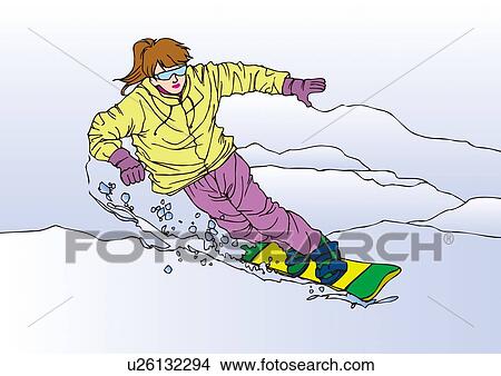 Painting of a young adult woman snowboarding, Illustration View Large Illustration Stock Illustration - Painting of a young adult woman snowboarding, Illustration. Fotosearch