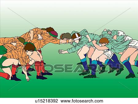 Painting of rugby players scrambling for the ball, Illustration View Large Illustration Drawing - Painting of rugby players scrambling for the ball, Illustration. Fotosearch