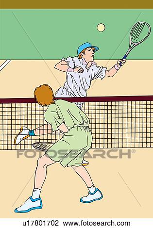 Painting of tennis players playing a game, Illustration View Large Illustration Drawing - Painting of tennis players playing a game, Illustration. Fotosearch