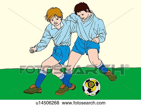Painting of two boys playing football game, Illustration View Large Illustration Stock Illustration - Painting of two boys playing football game, Illustration. Fotosearch