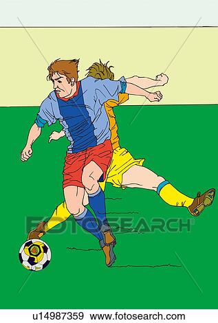 Stock Illustration - Painting of two football players playing game, Illustration. Fotosearch