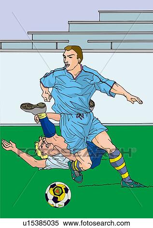 Stock Illustration - Painting of two football players playing game, Illustration. Fotosearch