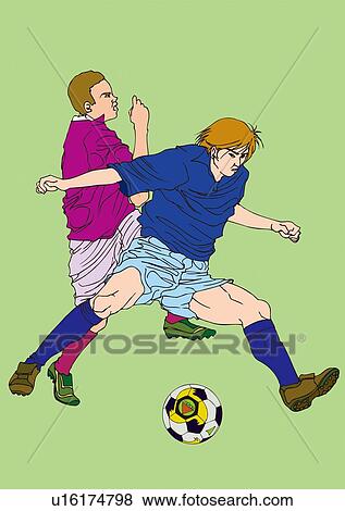 Painting of two football players playing game, Illustration View Large Illustration Stock Illustration - Painting of two football players playing game, Illustration. Fotosearch