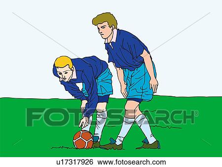Painting of two football players starting a game, Illustration View Large Illustration Stock Illustration - Painting of two football players starting a game, Illustration. Fotosearch