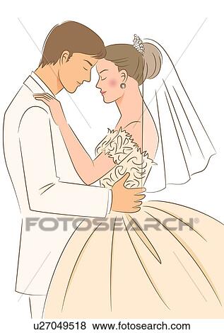 Bridal couple embracing each other, closing eyes, side view View Large Illustration Stock Illustration - Bridal couple embracing each other, closing eyes, side view. Fotosearch