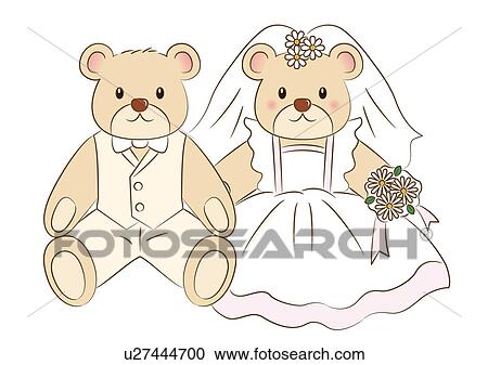 Bridal couple of teddy bear, front view View Large Illustration Clipart - Bridal couple of teddy bear, front view. Fotosearch
