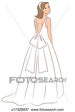 Bride standing and looking back, portrait View Large Illustration Stock Illustration - Bride standing and looking back, portrait. Fotosearch