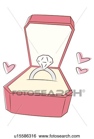 Stock Illustration - Diamond engagement ring in box, close up. Fotosearch