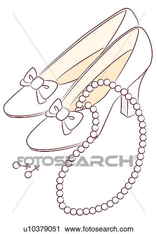 Clip Art - High heels, necklace and a pair of earrings, close up, high angle view. Fotosearch