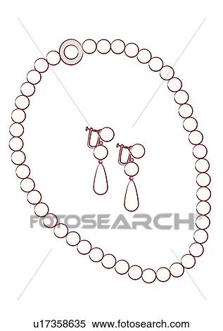 Stock Illustration - Necklace around a pair of earrings, close up, high angle view. Fotosearch