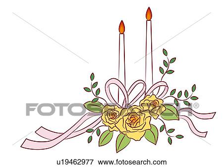 Two candles for wedding with flower decorations, front view View Large Illustration Stock Illustration - Two candles for wedding with flower decorations, front view. Fotosearch