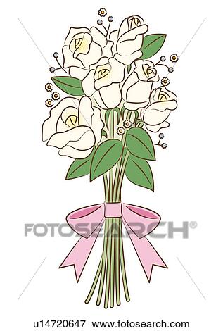 Stock Illustration - Wedding bouquet made of white roses, front view. Fotosearch