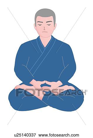 Buddhist monk seating in a kneeling position for religious meditation, front view, Japan View Large Illustration Stock Illustration - Buddhist monk seating in a kneeling position for religious meditation, front view, Japan. Fotosearch