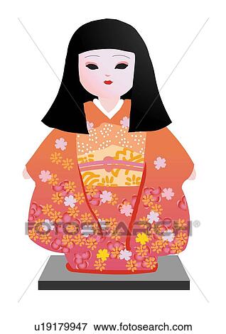 Stock Illustration - Close up of Japanese female doll, front view, Japan. Fotosearch