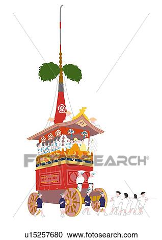 Clipart - Decorated floats of Gion Matsuri, low angle view, Kyoto prefecture, Japan. Fotosearch