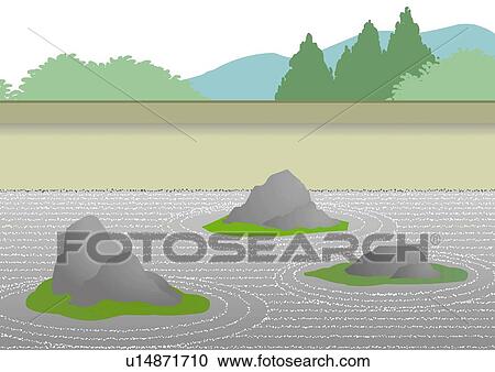 Dry garden style, high angle view, Japan View Large Illustration Clipart - Dry garden style, high angle view, Japan . Fotosearch