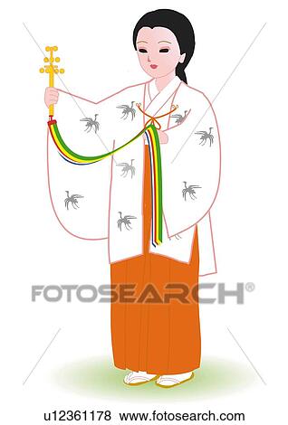 Female attendant holding bell and praying, front view, Japan View Large Illustration Stock Illustration - Female attendant holding bell and praying, front view, Japan. Fotosearch