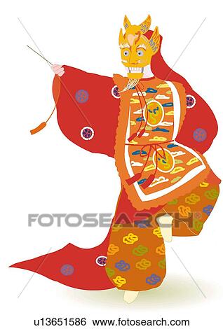 Gagaku performer dancing in stage costume and mask, front view, Japan View Large Illustration Stock Illustration - Gagaku performer dancing in stage costume and mask, front view, Japan. Fotosearch