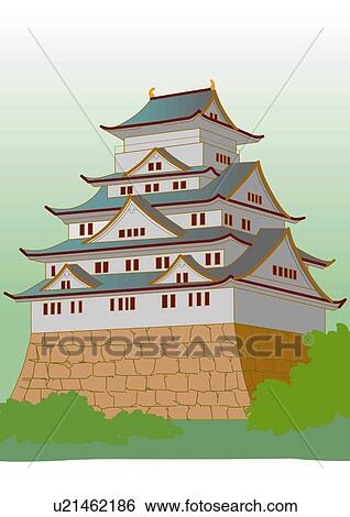 Stock Illustration - Japanese castle, low angle view, Japan. Fotosearch