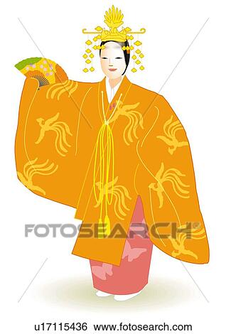 Noh performer dancing and posing in stage costume, front view, Japan View Large Illustration Stock Illustration - Noh performer dancing and posing in stage costume, front view, Japan. Fotosearch
