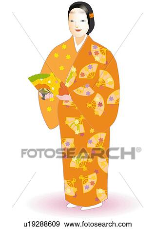 Noh performer standing and posing in Japanese style clothing, front view, Japan View Large Illustration Stock Illustration - Noh performer standing and posing in Japanese style clothing, front view, Japan. Fotosearch
