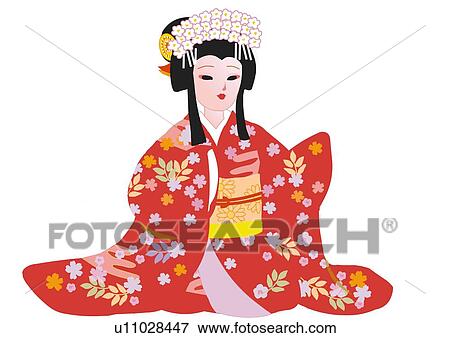 Stock Illustration - Performer in the role of a princess, front view, Japan. Fotosearch