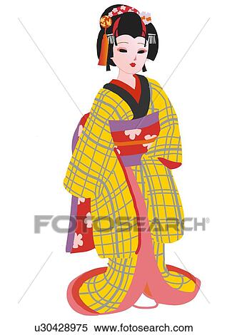 Performer in the role of a woman, front view, Japan View Large Illustration Stock Illustration - Performer in the role of a woman, front view, Japan. Fotosearch