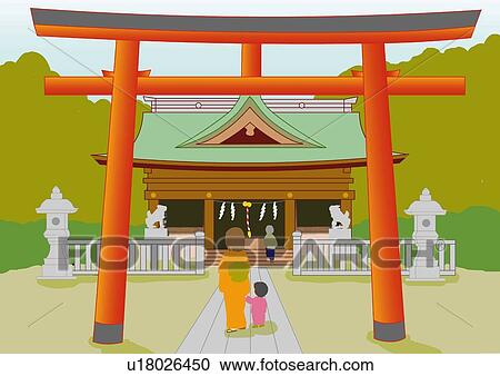 Sacred arch at the shrine, front view, Japan View Large Illustration Clipart - Sacred arch at the shrine, front view, Japan . Fotosearch