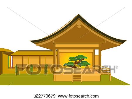 Stock Illustration - Stage for Noh, front view, Japan. Fotosearch