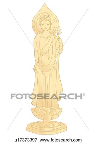 Statue of the Goddess of Kannon, front view, Japan View Large Illustration Stock Illustration - Statue of the Goddess of Kannon, front view, Japan. Fotosearch