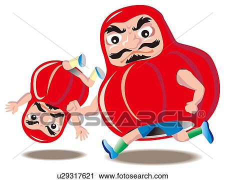Clip Art - Boys racing to wear Daruma. Fotosearch
