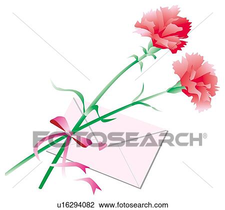 Drawing - Carnations and Letter, Mother's Day. Fotosearch