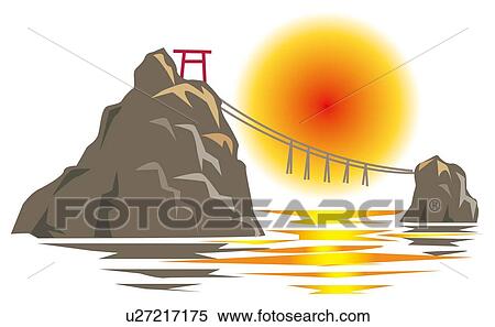 Hatsuhinode view from rocks joined by a Shimenawa rope, Japan View Large Illustration Stock Illustration - Hatsuhinode view from rocks joined by a Shimenawa rope, Japan. Fotosearch
