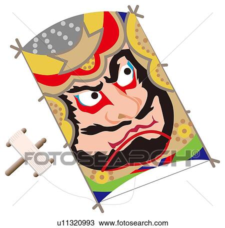 Drawing - Japanese paper kite, tako, Japan. Fotosearch