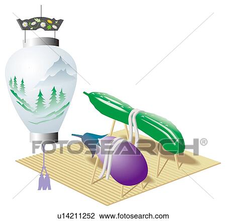 Drawing - Lantern festival, Obon, Summer, Japan. Fotosearch