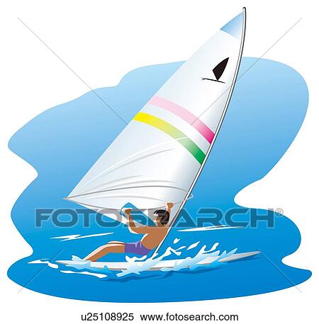 Stock Illustration - Man windsurfing on sea. Fotosearch