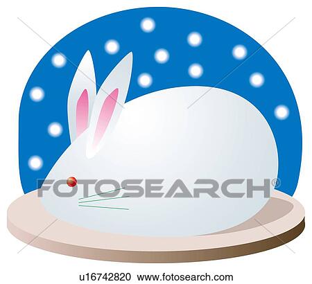 Clipart - Rabbit on tray in snow. Fotosearch