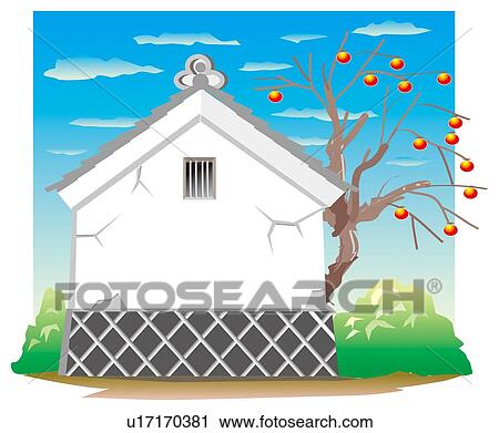 Warehouse and persimmon tree View Large Illustration Clip Art - Warehouse and persimmon tree. Fotosearch
