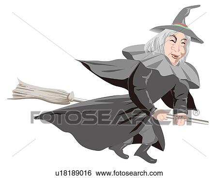 Witch riding a broom View Large Illustration Stock Illustration - Witch riding a broom. Fotosearch