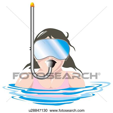Clipart - Young woman wearing snorkeling gear, portrait . Fotosearch