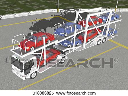 Stock Illustration - Image of a Carrier Car With Several Cars on It, High Angle View, Side View, Illustration. Fotosearch