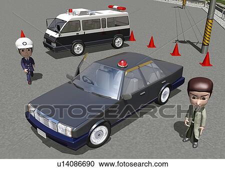 Image of a Detective and a Police Man and Their Cars, Waiting Outdoors, High Angle View, Illustration View Large Illustration Clipart - Image of a Detective and a Police Man and Their Cars, Waiting Outdoors, High Angle View, Illustration. Fotosearch