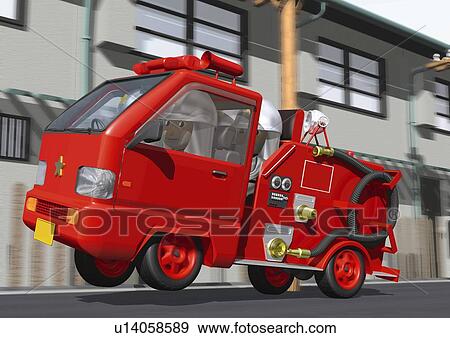 Stock Illustration - Image of a Fire Engine in Motion, Side View, Blurred Motion, Illustration. Fotosearch