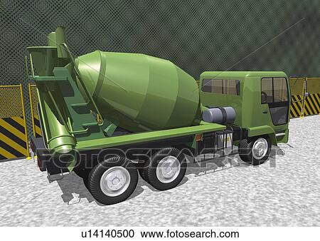 Clipart - Image of a Green Mixer Car, Side View, Illustration. Fotosearch