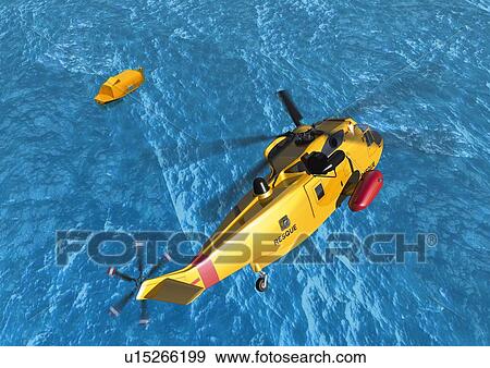 Image of a Helicopter Flying Over the Ocean, High Angle View, Illustration View Large Illustration Stock Illustration - Image of a Helicopter Flying Over the Ocean, High Angle View, Illustration. Fotosearch