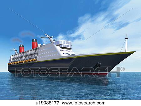 Stock Illustration - Image of a Huge Boat Under a Blue Sky, Side View, Low Angle View, Illustration. Fotosearch